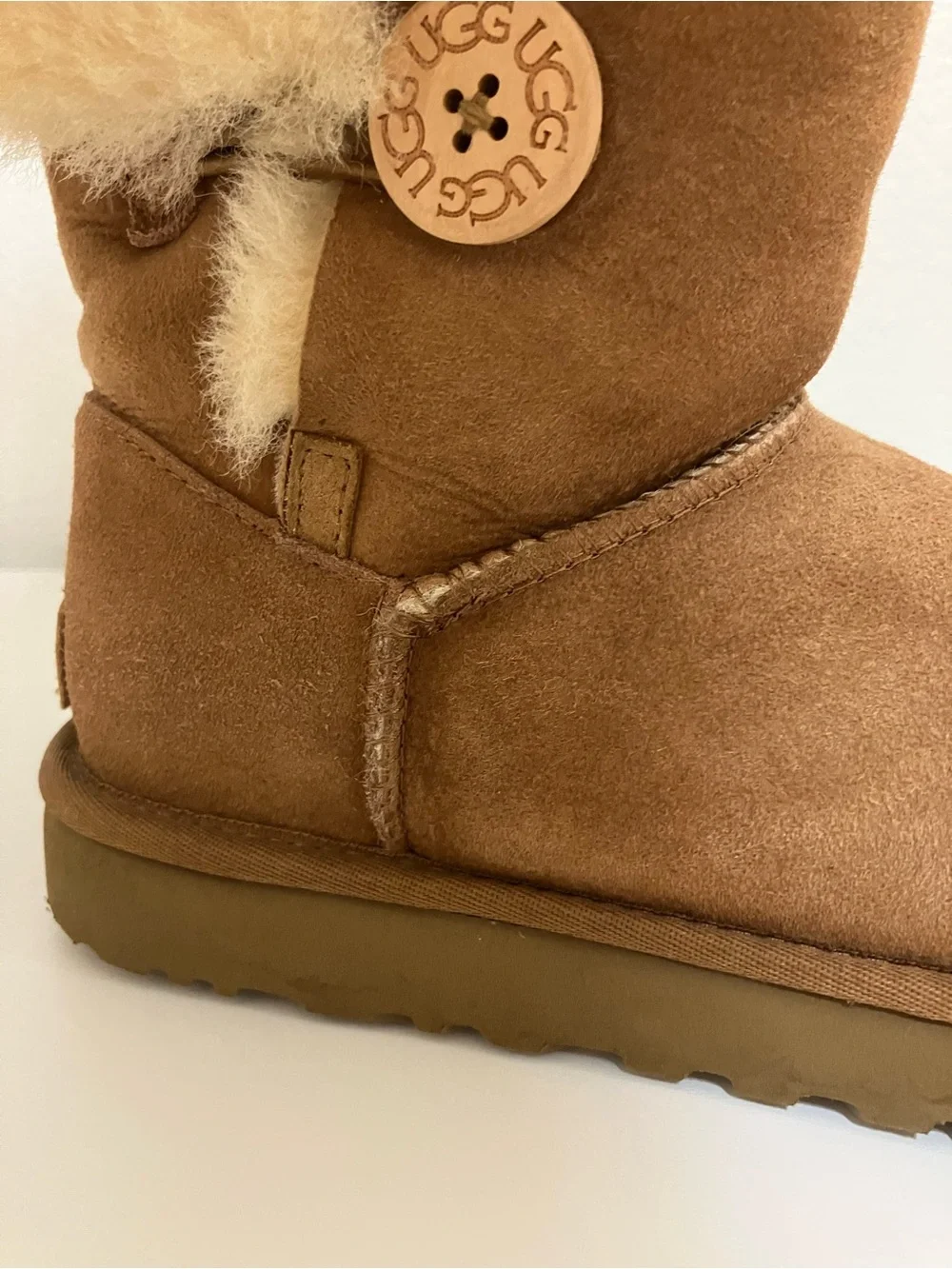 UGG Chestnut Suede Shearling Button Short Boot